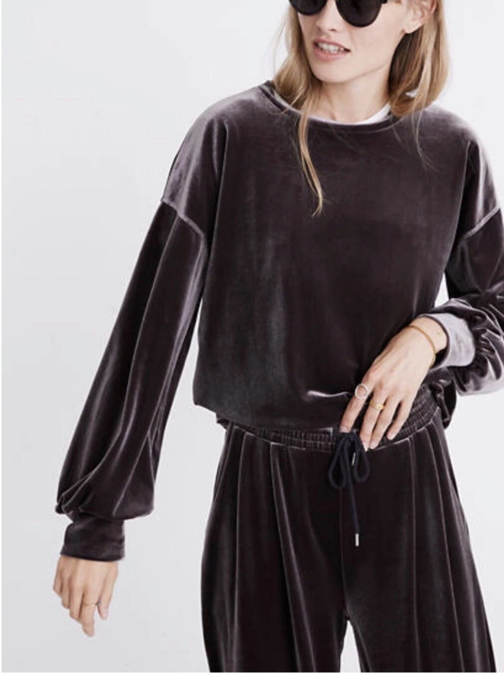 Madewell Metal Velvet Balloon-sleeve Sweatshirt